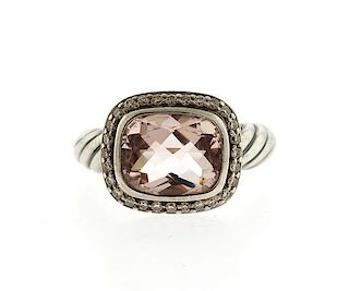 David Yurman Noblesse Sterling Silver Morganite Diamond Ring