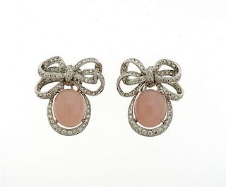18K Gold Peach Moonstone Diamond Bow Earrings