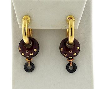 La Nouvelle Bague 18K Gold Red Green Enamel Earrings