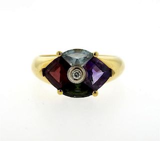 18K Gold Multi Gemstone Diamond Ring