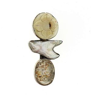 Rebecca Collins Sterling Silver Multi Gemstone Brooch Pin
