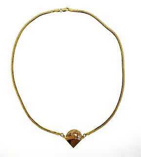 18k Gold Diamond  Tiger&#39;s Eye Tiger Pendant Necklace
