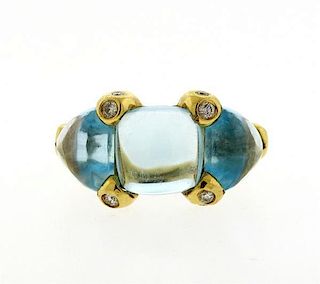 18k Gold Diamond Blue Topaz Ring