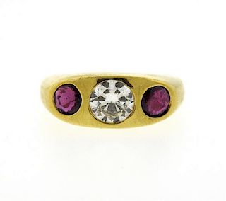 18K Gold Diamond Ruby Gypsy Ring