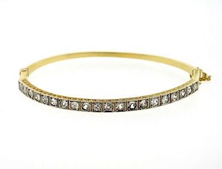 Antique 18K Gold 1.50ctw Diamond Bangle Bracelet