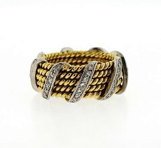 Tiffany &amp; Co Schlumberger Gold Platinum Diamond Rope Ring