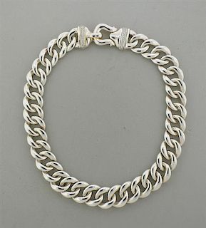 David Yurman Sterling Diamond Cable Buckle Necklace