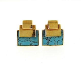 Modernist 18k Gold Turquoise Earrings