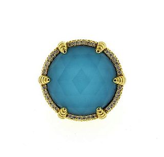 Judith Ripka 18K Gold Diamond Quartz Turquoise Cocktail Ring