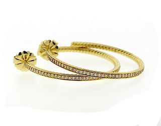 David Yurman 18K Gold Diamond Hoop Earrings
