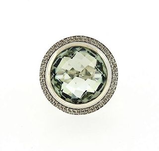 David Yurman Sterling Silver Prasiolite Diamond Ring