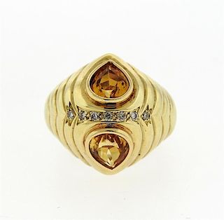 14K Gold Diamond Citrine Dome Ring