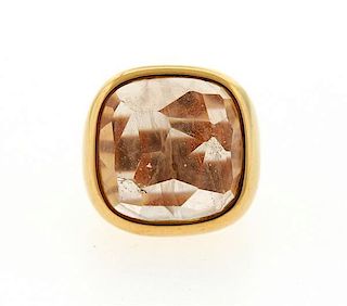 Designer Signed 18K Gold Faceted Quartz Ring