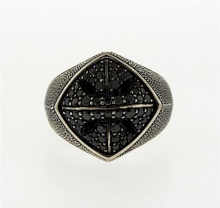 David Yurman Armory Sterling 1.10ctw Black Diamond Ring