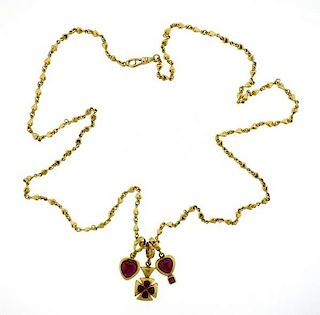 Loree Rodkin 18k Gold Pink Rubelite Charm Pendant Necklace