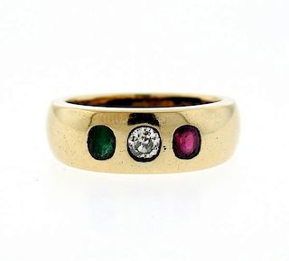 14K Gold Gypsy Diamond Color Stone Ring