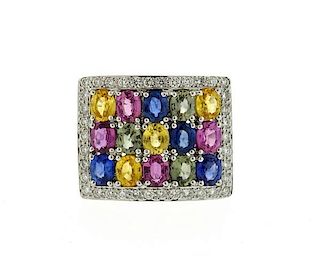 18K Gold Diamond Multi Colored Sapphire Ring
