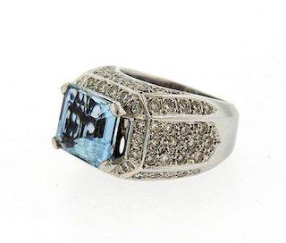 18k Gold Diamond Aquamarine Ring