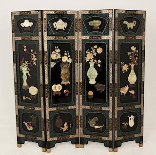 4 PANEL ORIENTAL BLACK LACQUERED SCREEN