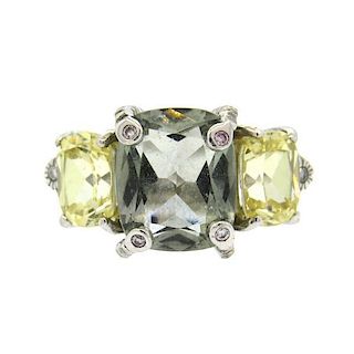 Judith Ripka 18K Gold Diamond Quartz Canary Crystal Ring
