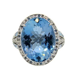 John Hardy 18K Gold Blue Topaz Diamond Ring