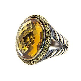 David Yurman 18K Gold Sterling Citrine Yellow Sapphire Ring