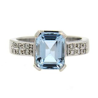 18K Gold Aquamarine Diamond Ring