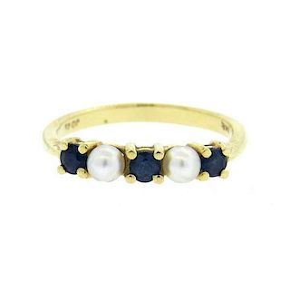 Vintage Tiffany &amp; Co 14K Gold Pearl Sapphire Ring