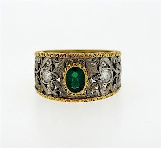 18k Gold Emerald Diamond Band Ring