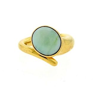 18K Gold Green Stone Bypass Ring