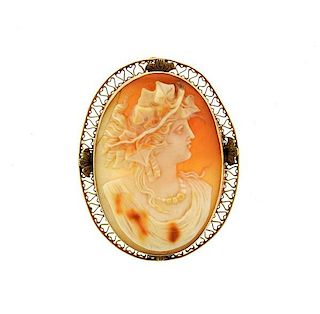 Antique 14K Gold Large Cameo Brooch Pendant