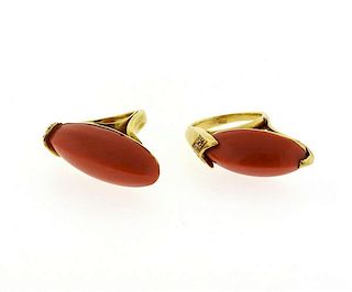 18K Gold Coral Diamond Ring Lot of 2