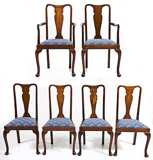 Set of Six Queen Anne Revival Dining Chairs