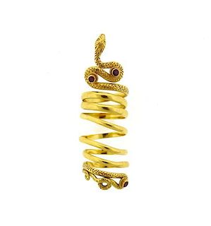 Lalaounis Greece 18k Gold Ruby Wide Snake Spiral Ring