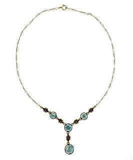 Antique Art Deco 14k Gold Blue Zircon Necklace
