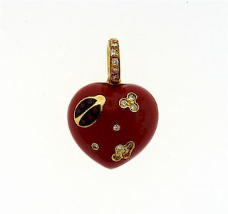 Aaron Basha 18k Gold Diamond Puffy Ladybug Heart Charm