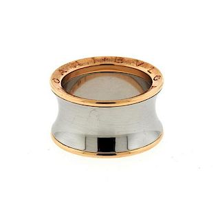 Bvlgari Bulgari 18k Gold Steel Wide Band Ring