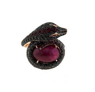 Stephen Webster 18k Gold Black Diamond Red Stone Snake Ring