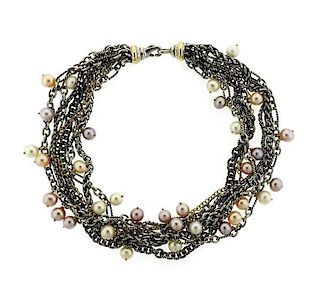 David Yurman Sterling 18k Gold Pearl Necklace