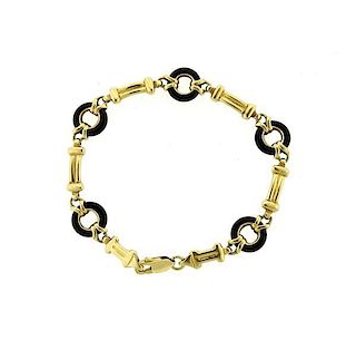 14k Gold Onyx Link Bracelet