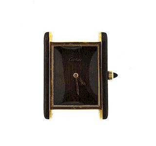 Rare Cartier Tank Wood Metal Manual Wind Watch