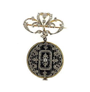 Antique Tiffany &amp; Co Longines Gold Diamond Lapel Watch