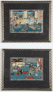 2 Japanese Woodblock Prints by Kunisada from "Tale of the Genji", circa 1850s