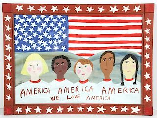 Barbara Strawser (American, 20th c.) "We Love America", 2001