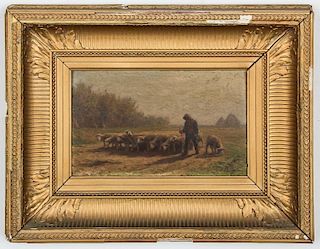 Jean Ferdinand Chaigneau (French, 1830-1906) Shepherd with Flock