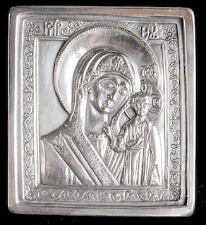 Henryk Winograd Pure Silver Russian Icon depicting Madonna of Kazan