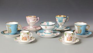 Set of 7 Cups and Saucers: Sevres, Royal Vienna, and Prov Saxe Germany