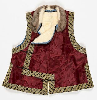 Chinese Silk Brocade Vest with Fur Lining