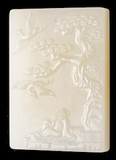 Chinese White Jade Pendant w. Phoenix Forms/Immortal