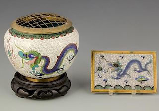 2 Chinese Cloisonne Items with Dragon Motifs